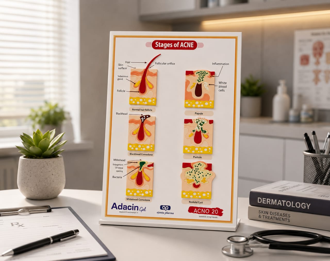 Stages Of Acne Anatomical Poster